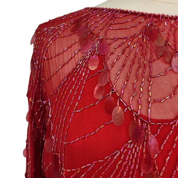 Vintage Plum Blossom Beaded Top Hand Embroidery Red XL - Picture 6 of 6